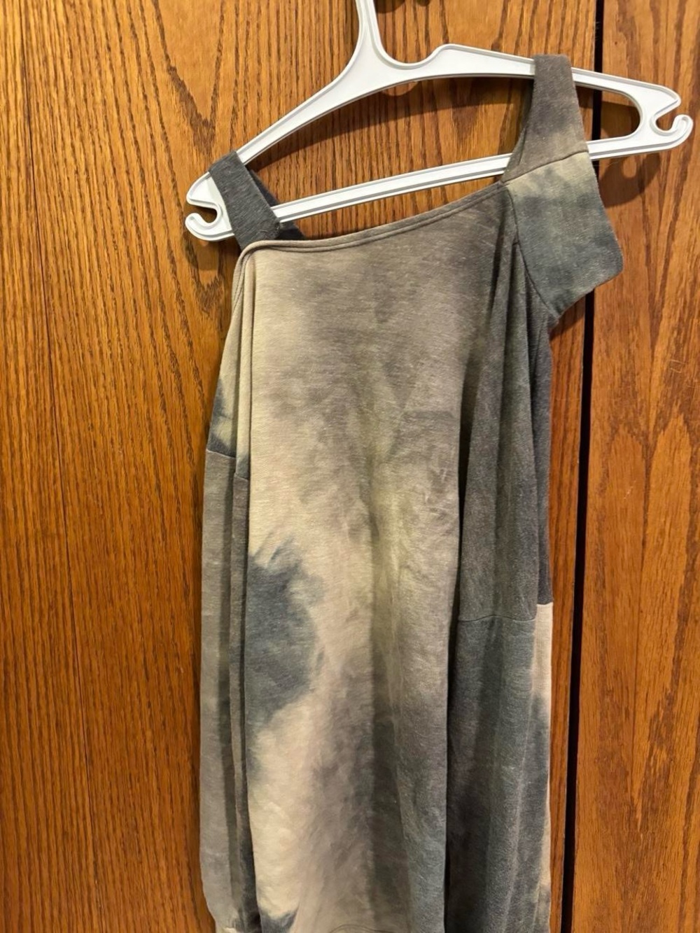 Women's Olive Gray Tie-Dye One-Shoulder Dress